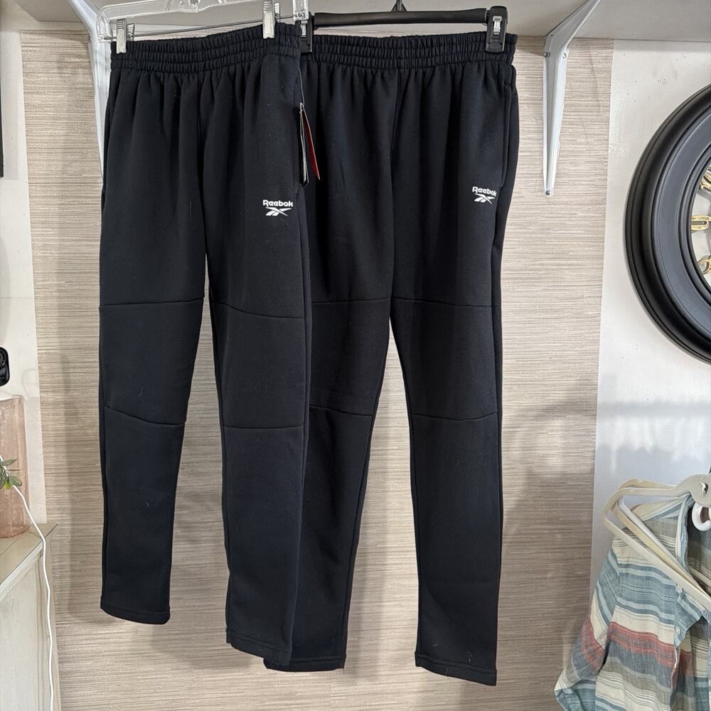Reebok Black Cuffed style pull on sweat pants set of two one NWT size 14/16